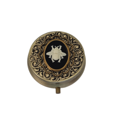 Handmade Antique Bronze Bee Cameo Pill Box