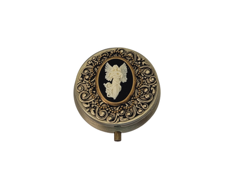 Handmade Antique Bronze Angel Cameo Pill Box