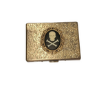 Handmade Antique Bronze Embossed Skull And Crossbone Cigarette Case