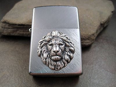 Handmade Brushed Silver Oxidized Brass Lion Head Cigarette Lighter