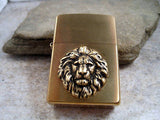 Handmade Brushed Gold Oxidized Brass Lion Head Cigarette Lighter