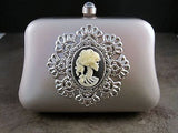 Handmade Matte Silver Metal Lolita Day Of The Dead Minaudiere With Chain