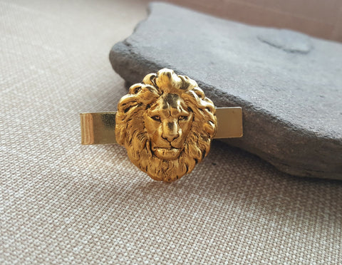 Handmade Oxidized Gold Lion Tie Clip