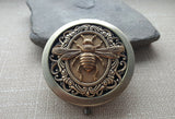 Handmade Victorian Bronze Bee Steampunk Compact Mirror