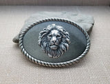 Handmade Oxidized Silver Brass Steampunk Lion Belt Buckle