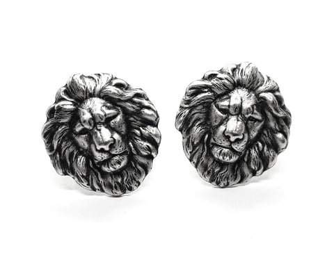 Handmade Oxidized Silver Plated Brass Lion Cuff Links