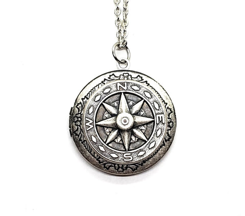Handmade Oxidized Silver Compass Locket Necklace