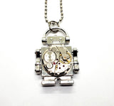 Handmade Silver Steampunk Robot Necklace
