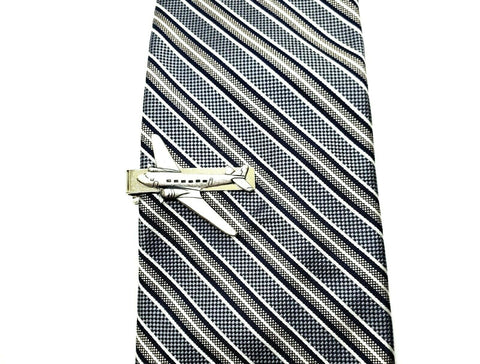 Handmade Silver Brass Steampunk Airplane Tie Bar Clip