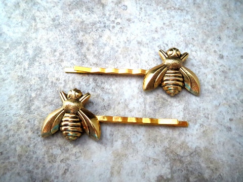 Handmade Gold Bee Bobby Pins