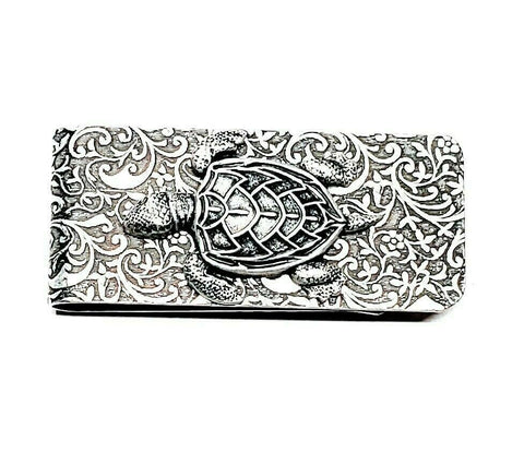 Handmade Oxidized Silver Embossed Brass Turtle Money Clip