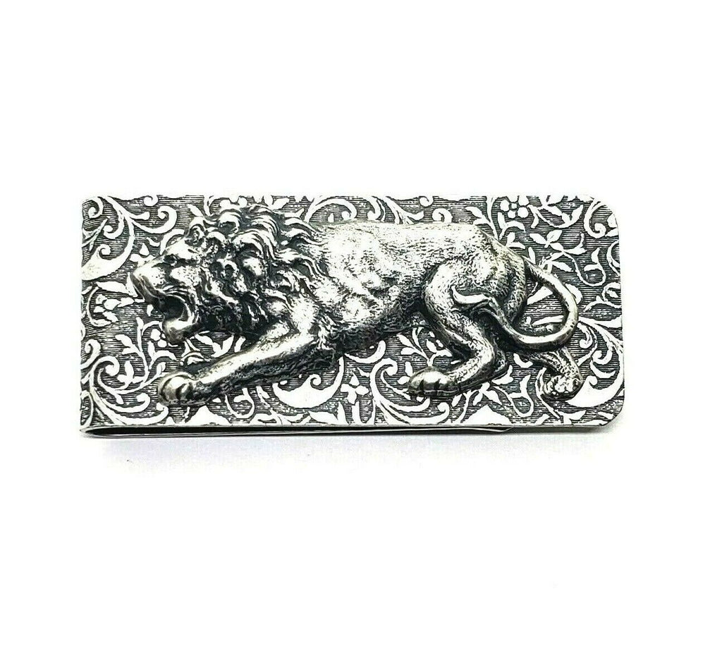 Handmade Oxidized Silver Embossed Brass Lion Money Clip