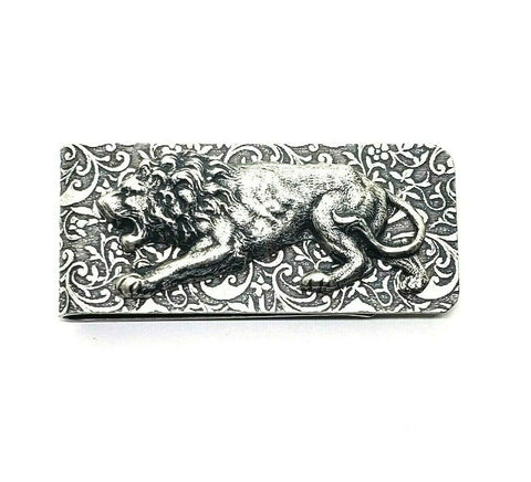 Handmade Oxidized Silver Embossed Brass Lion Money Clip