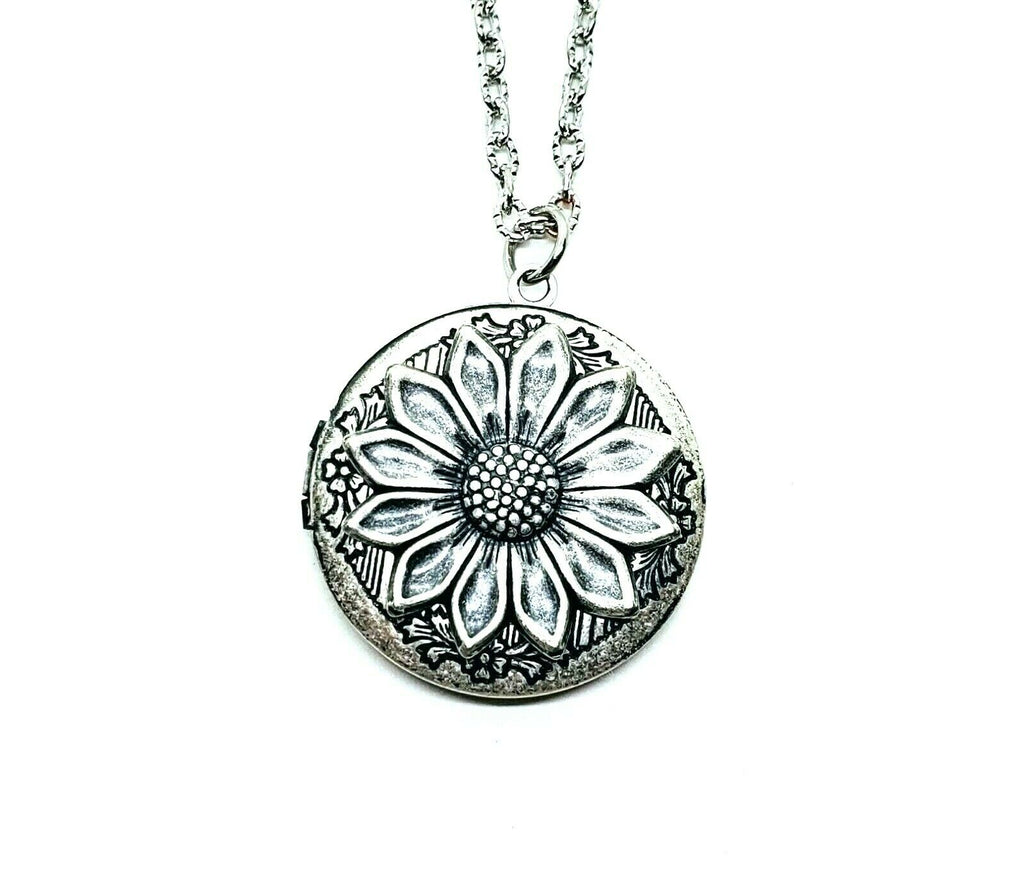 Handmade Oxidized Silver Sunflower Locket Necklace