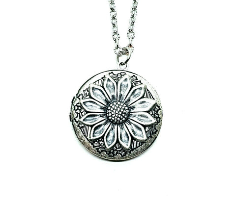 Handmade Oxidized Silver Sunflower Locket Necklace