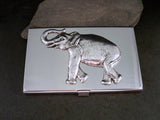 Handmade Silver Brass Steampunk Elephant Business Card Holder