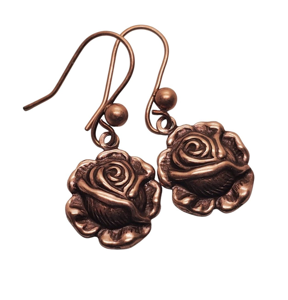 Handmade Dainty Oxidized Rose Gold Rose Earrings