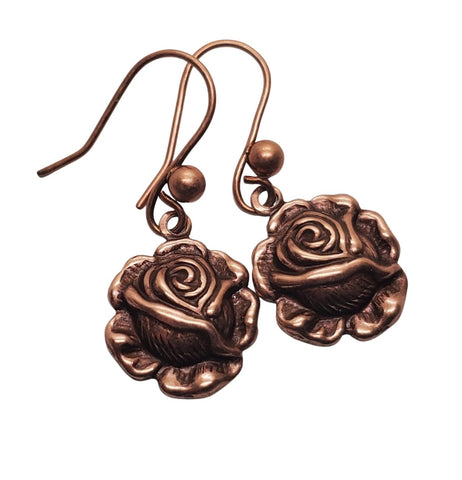 Handmade Dainty Oxidized Rose Gold Rose Earrings