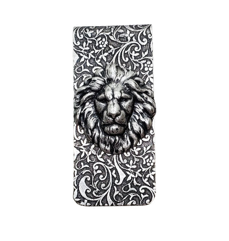 Handmade Oxidized Silver Embossed Lion Money Clip