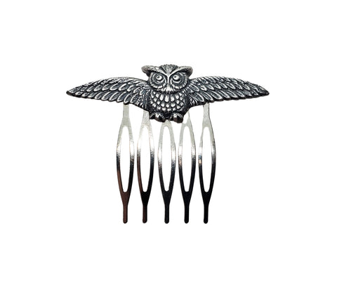 Handmade Oxidized Silver Owl Hair Comb