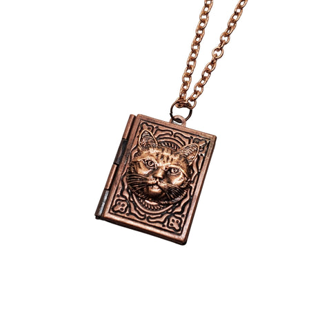 Handmade Copper Cat Book Locket Necklace