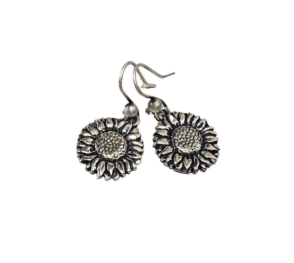 Handmade Antique Silver Sunflower Earrings