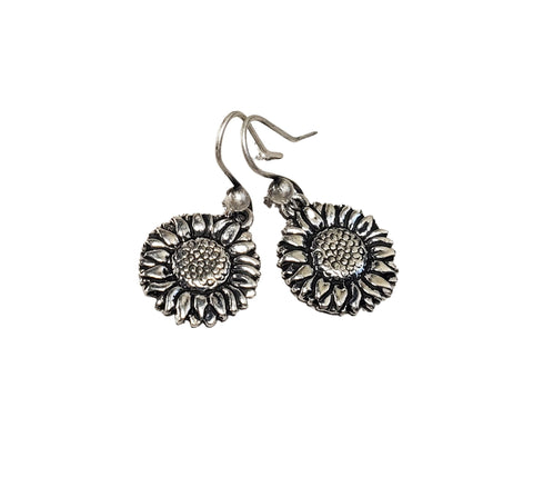 Handmade Antique Silver Sunflower Earrings