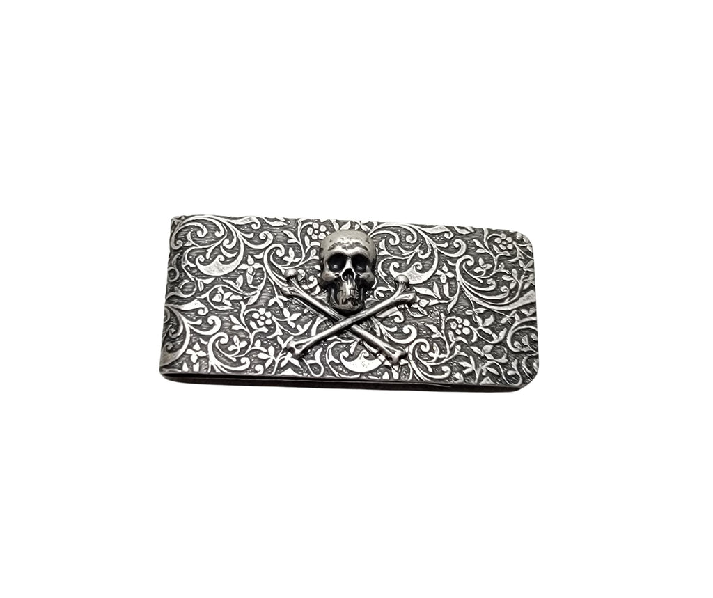 Handmade Oxidized Silver Skull And Crossbones Money Clip