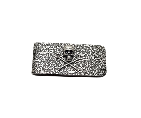 Handmade Oxidized Silver Skull And Crossbones Money Clip