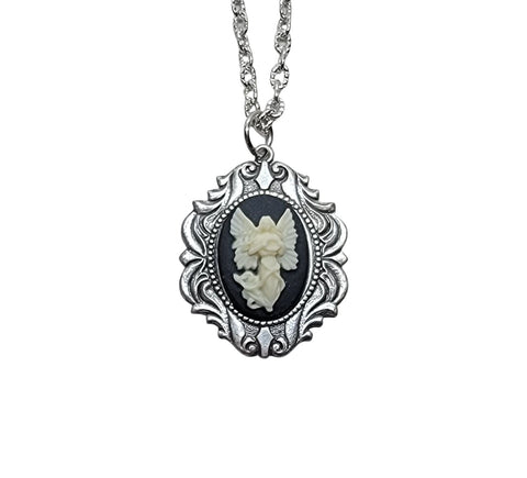 Handmade Oxidized Silver Elegant Angel Cameo Necklace