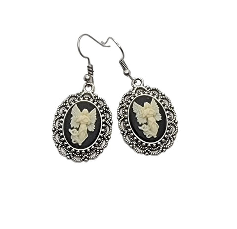 Handmade Silver Angel Cameo Earrings