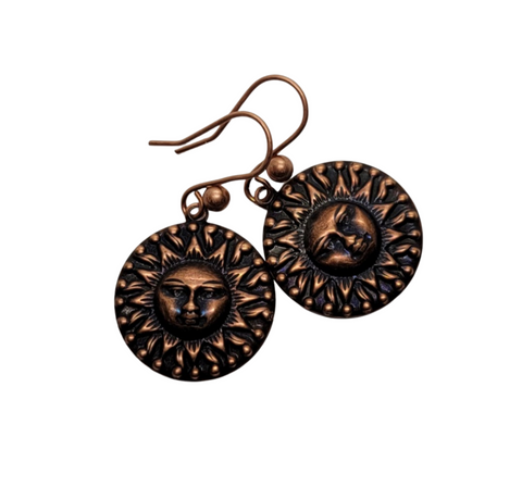 Handmade Oxidized Copper Celestial Sunshine Earrings