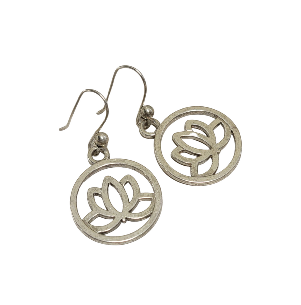 Handmade Antique Silver Lotus Earrings