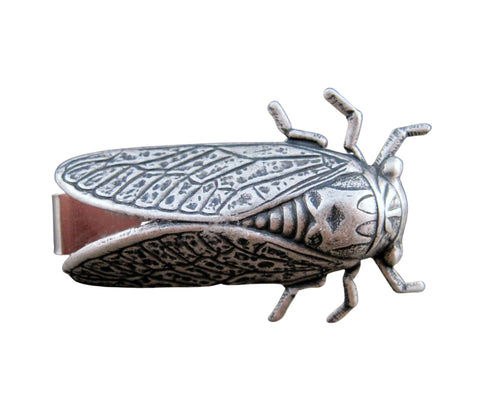 Handmade Oxidized Silver Cicada Tie Bar