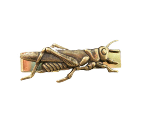 Handmade Gold Brass Steampunk Grasshopper Tie Bar Clip