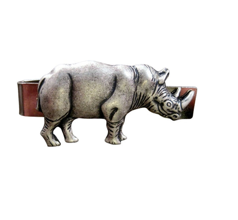Handmade Oxidized Silver Rhino Tie Bar