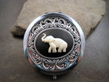 Handmade Victorian Oxidized Silver Elephant Cameo Compact Mirror