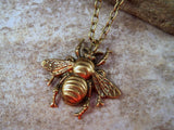 Handmade Oxidized Brass Busy Bee Necklace