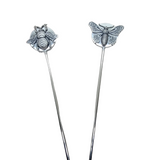Handmade Oxidized Silver Bee And Butterfly Drink Stirrers