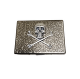 Handmade Antique Silver Embossed Skull And Crossbones Cigarette Case