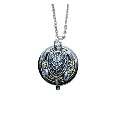 Handmade Silver Turtle Pill Box Necklace